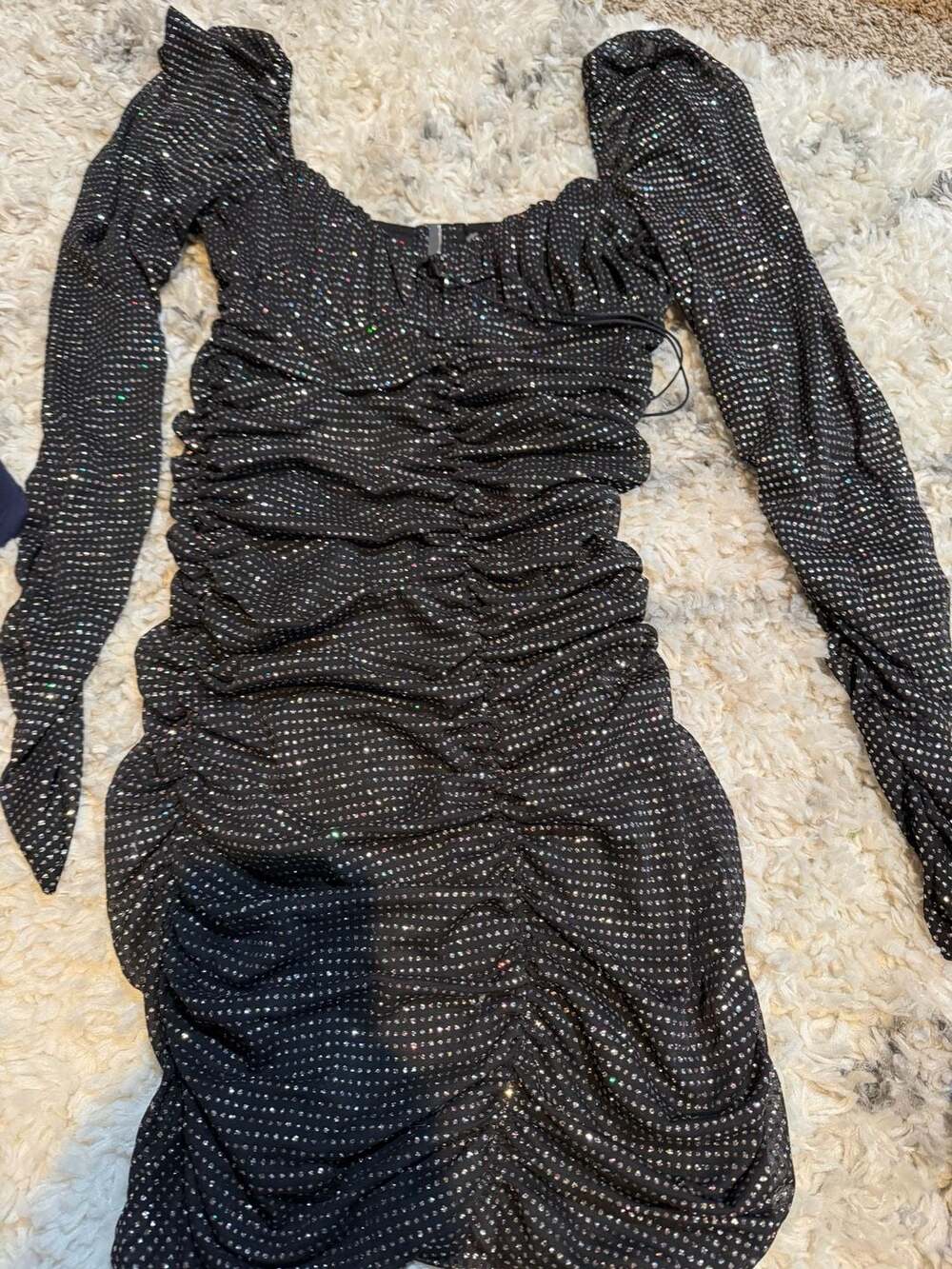 For Love & Lemons All That Glitters Ruched Long Sleeve Mini Dress